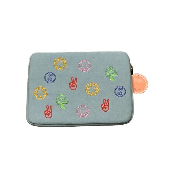 UO Urban Outfitters Retro Inspired Embroidered Denim Laptop Tablet Case Sleeve L - Picture 3 of 5